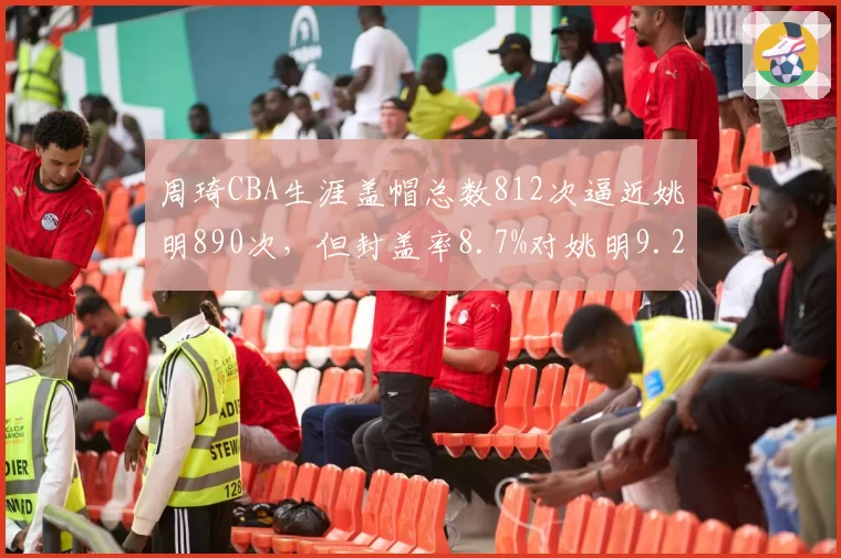 周琦CBA生涯盖帽总数812次逼近姚明890次,但封盖率8.7%对姚明9.2%仍存差距